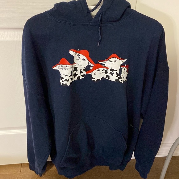 Rare MUSHROOM CAT sweatshirt navy hoodie - Picture 1 of 3